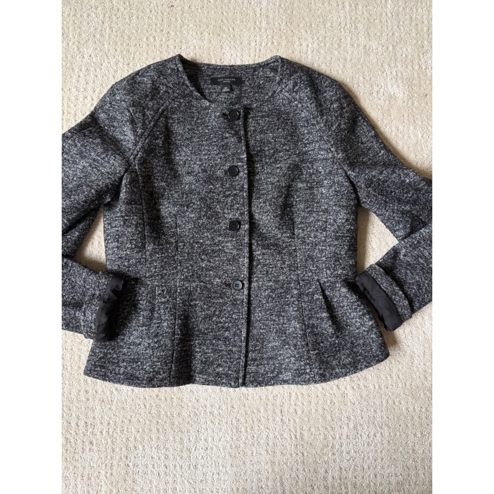 Ann Taylor Jacket 8P Black White Wool Blend Peplum Minimalist Office Siren
